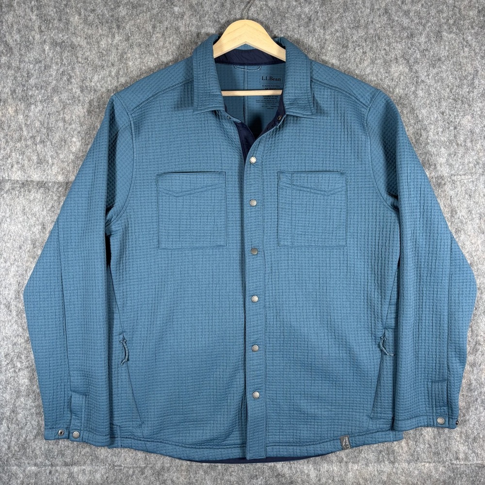 LL‎ Bean Performance Waffle Shirt Jacket Shacket Blue Button Stretch 524796